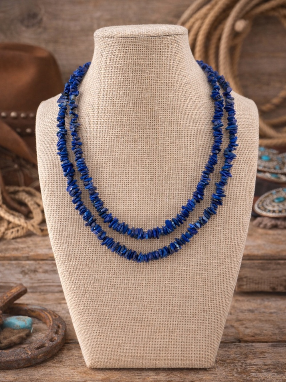 Single Strand Lapis Chip Necklace – Southwest Western Statement 28’